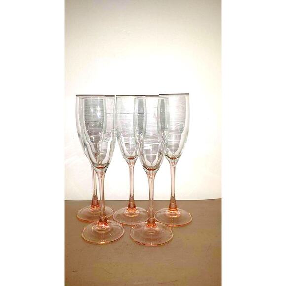 Vintage Luminarc Pink Stem Champagne Flutes,Set of 4,Arcoroc,France - Picture 4 of 5